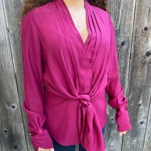 Lafayette 148 Tie Front 100% Silk Long Sleeve Top